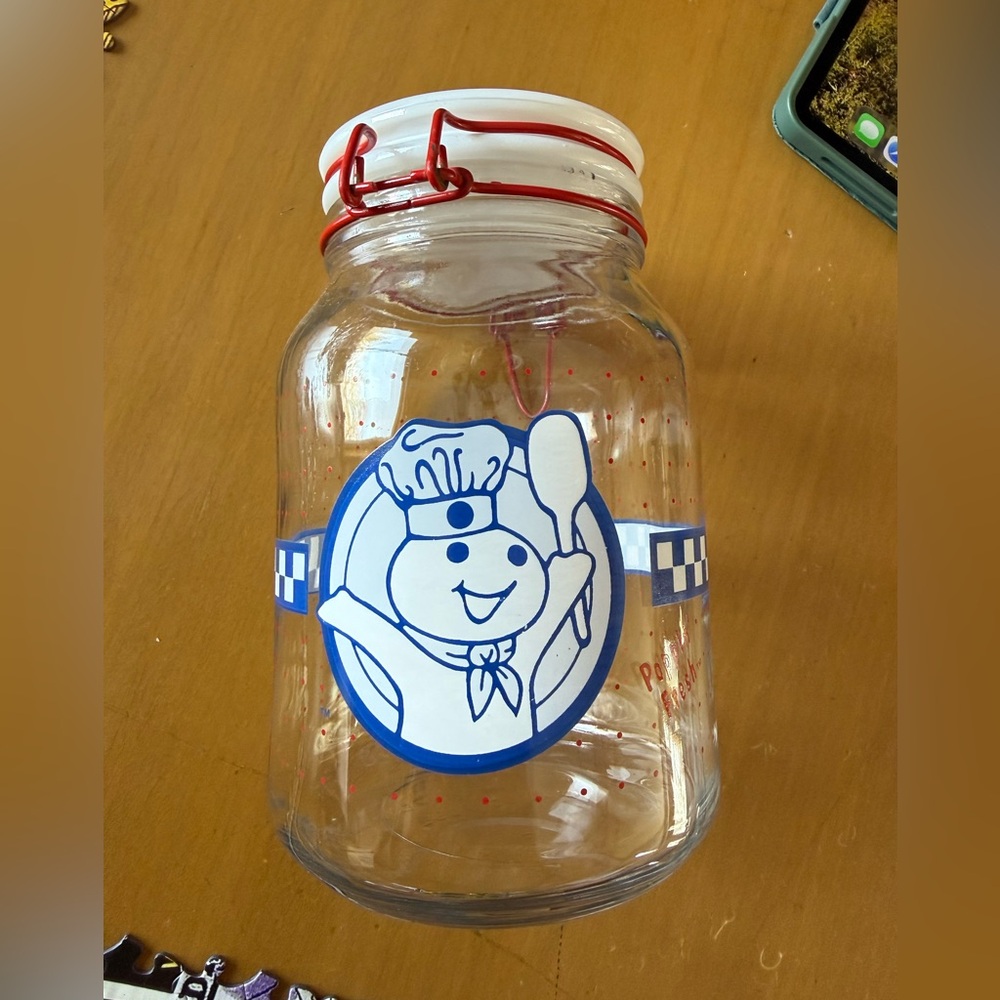 Pillsbury Doughboy Glass Jar with Red Clamp Lid